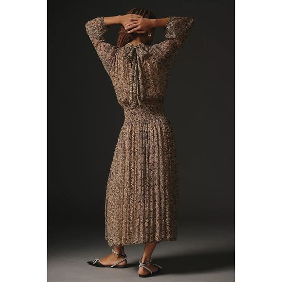 Anthropologie Let Me Be Smocked Mock-Neck Dress Size L - Picture 4 of 10